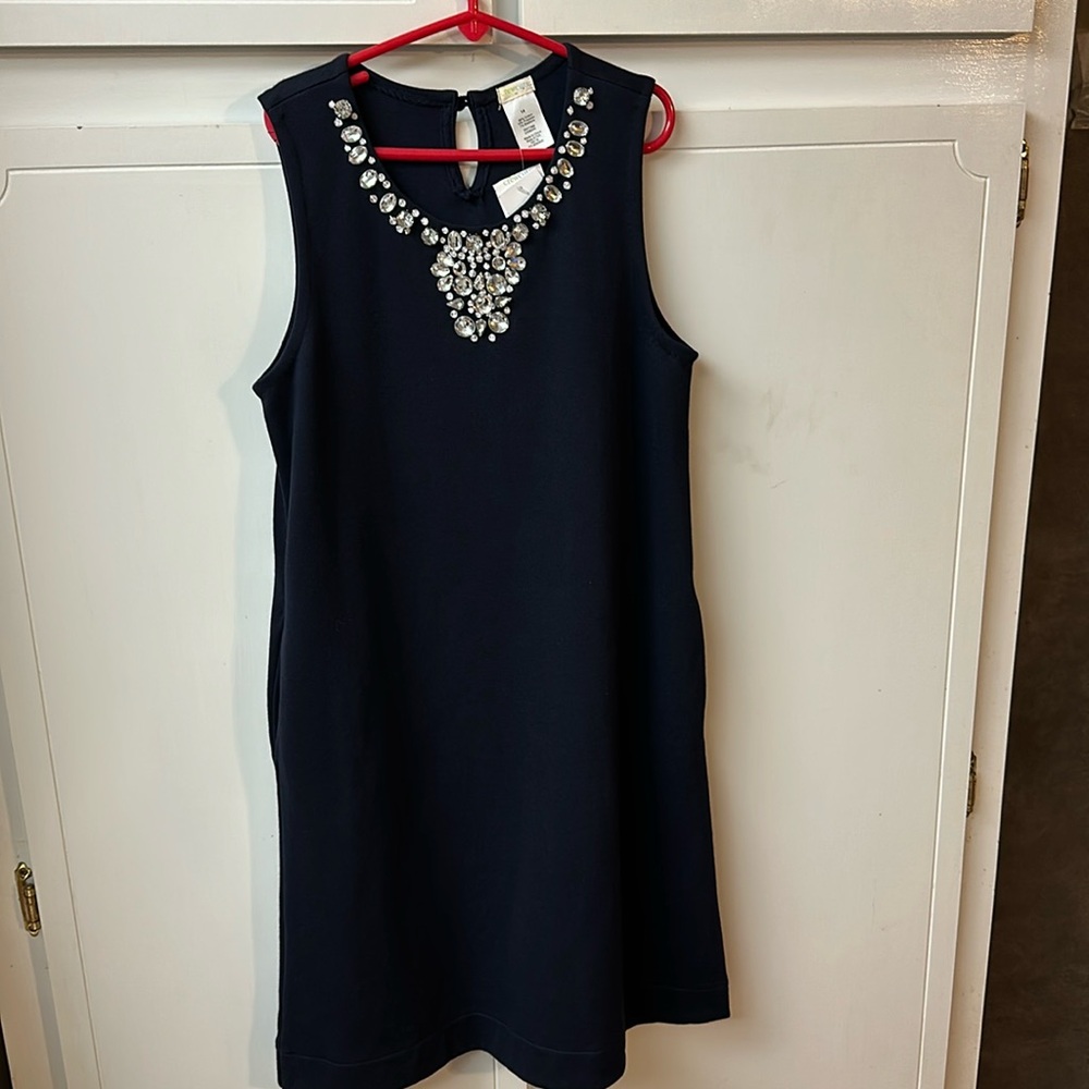 NWT CREWCUTS FAUX RHINESTONE EMBELLISHED DRESS. Size 14. Navy blue w/silver. EC.